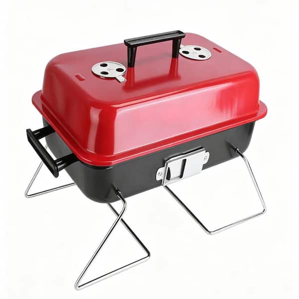 Lightweight Portable Charcoal Grill with Vented Lid, Foldable Feet, Side Handles for Camping, Picnic, Beach & Backyard