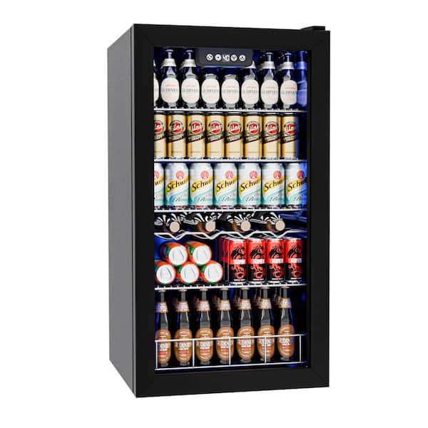 17.72 in. Single Zone 150-Cans Freestanding/Countertop Beverage Refrigerator Cooler in Black, Adjustable Shelves