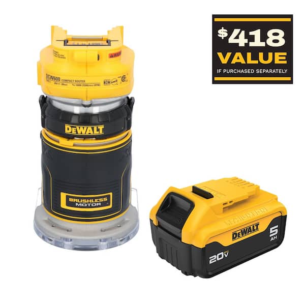 20V MAX Cordless Brushless Compact Router and (1) 20V 5.0Ah Battery