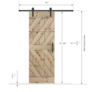 Triple KL Series 30 in. x 84 in. Fully Set Up Unfinished Pine Wood Sliding Barn Door With Hardware Kit