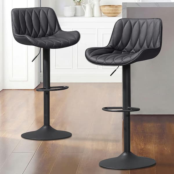 Art Leon Modern 24.00 in. Adjustable Height Black Faux Leather Swivel Bar Stool with Metal Frame (Set of 2)
