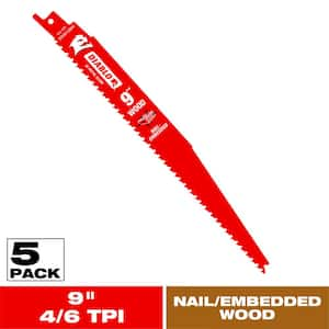 9 in. 4/6 TPI Demo Demon Bi-Metal Reciprocating Saw Blades for Nail-Embedded Wood Cutting (5-Pack)