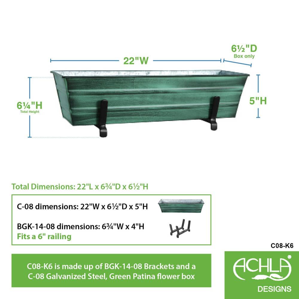 Small Green Galvanized Metal Planter Box with Brackets