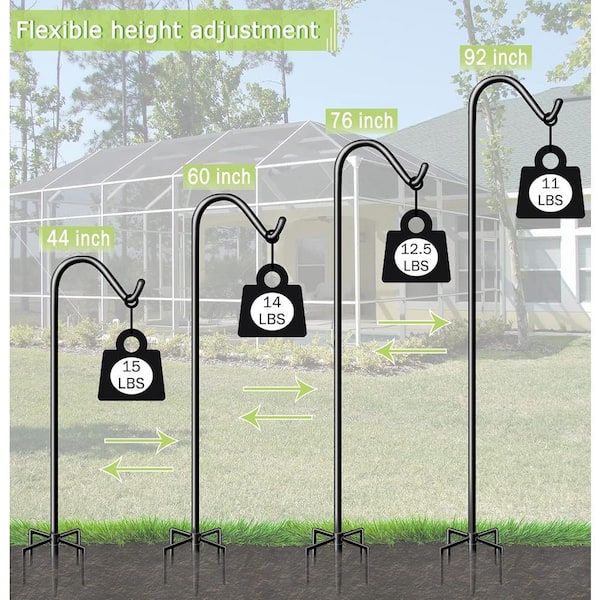 Palo Da Giardino FEED GARDEN Con 3 Ganci, Versione Aggiornata Da 193 Cm. Base A 5 Rebbi Per Stabilità, Ganci Curvi Per Appendere Mangiatoie, Piante E Lanterne. Altezza Regolabile, Carico 6,8 Kg. - 3