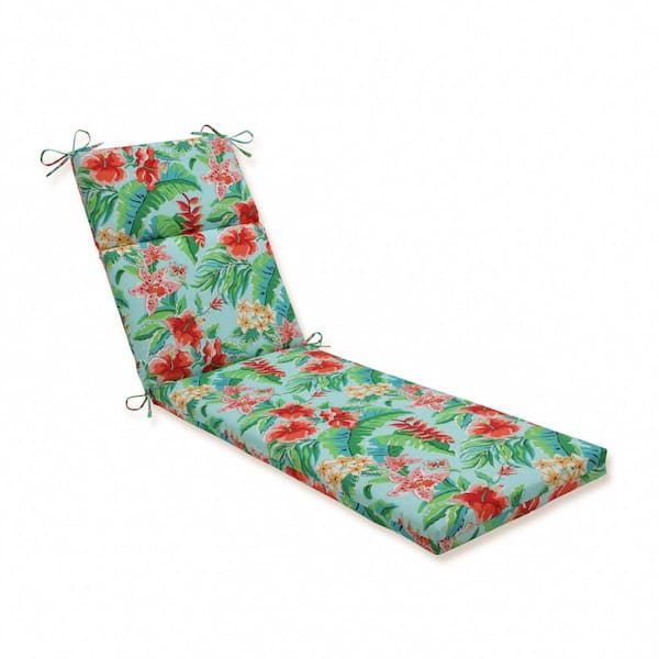 Pillow Perfect Floral 21 x 28.5 Outdoor Chaise Lounge Cushion in Blue/Green Tropical Paradise