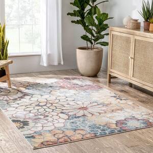 Rodeo Lissa Bohemian Eclectic Floral Blue 5 ft. 3 in. x 7 ft. 3 in. Area Rug