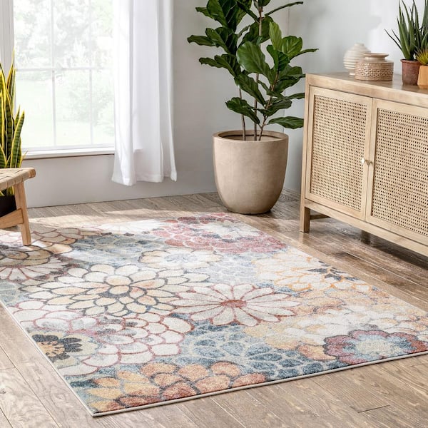 Best Selling Home Decor Langrick Boho Wool and Cotton Scatter Rug, White and Blue | 308775