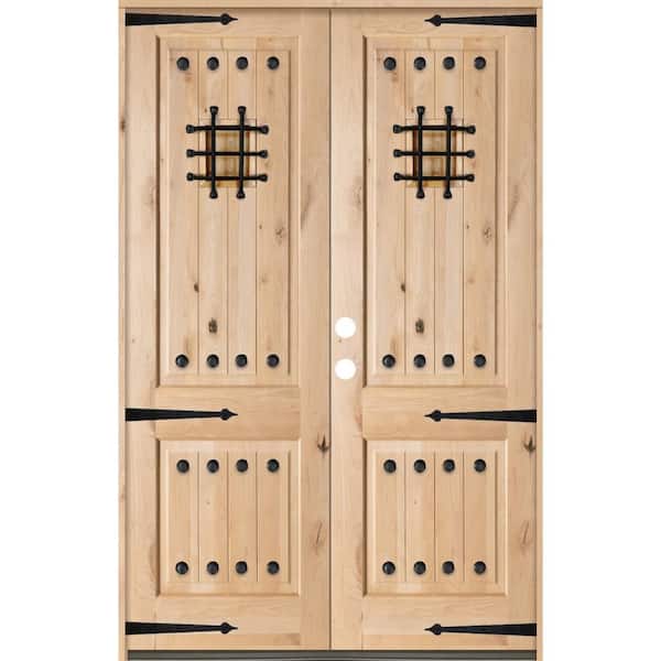 Krosswood Doors 64 in. x 96 in. Mediterranean Knotty Alder Square Top Unfinished Right-Hand Inswing Wood Double Prehung Front Door