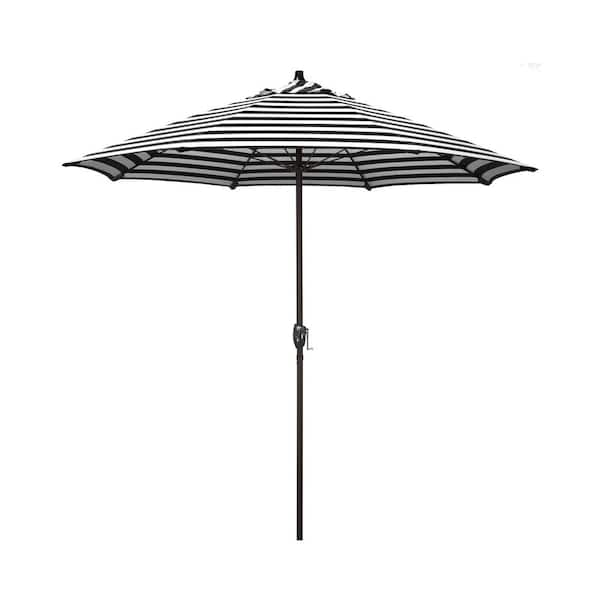 California Umbrella 7.5 ft. Black Aluminum Market Patio Umbrella Fiberglass Ribs and Auto Tilt in Cabana Classic Sunbrella