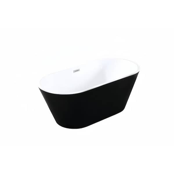 Aoibox 67 in. x 31 in. Soaking Freestanding Bathtub with Center Drain in Black and White Acrylic