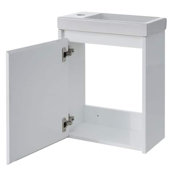 Cesicia Elegant Easy Assembly 16 in. W. x 8.7 in. D x 21.3 in. H Single Sink Floating Bath Vanity White with White Ceramic Top