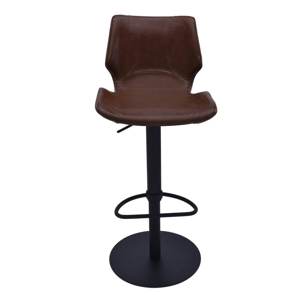 Vintage Coffee Faux Leather Adjustable Swivel Bar Stool with Black Metal Base