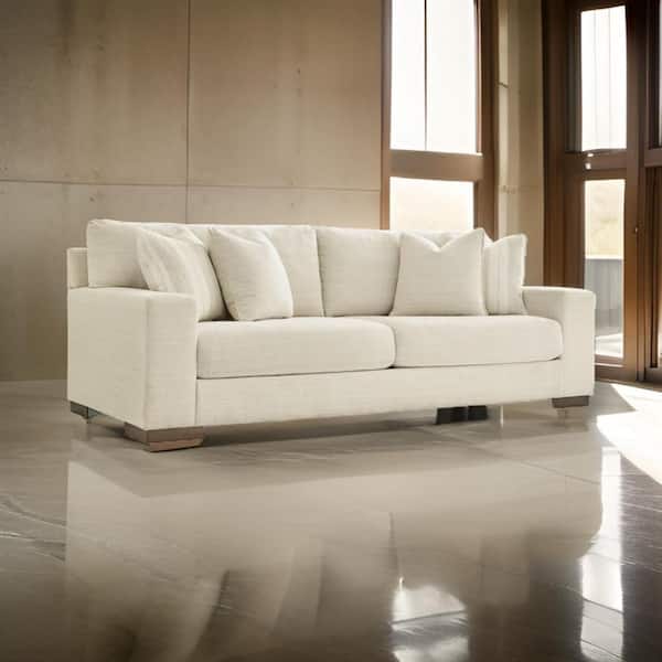 Benjara Magg 96 in. Straight Arm Polyester Square Oversized Sofa in Beige, Brown and Gray