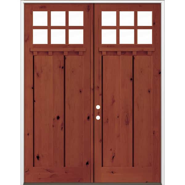72 in. x 96 in. Knotty Alder Right-Hand/Inswing Double DS 6-Lite Clear Glass Amaretto Stain Wood Prehung Front Door