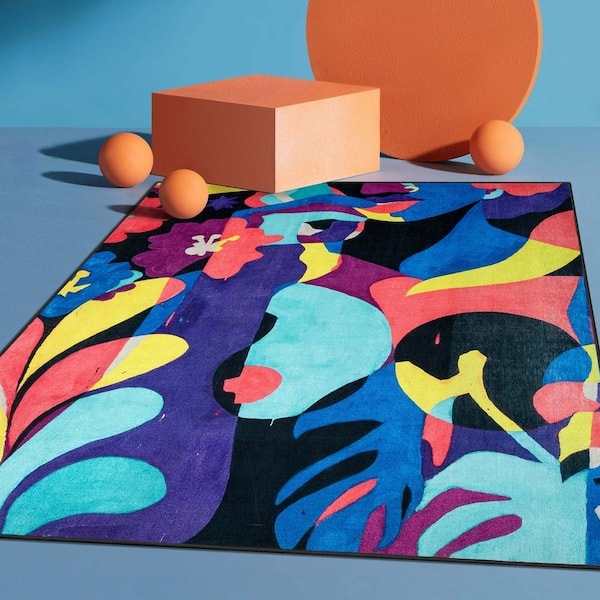 Misha The Sunday Jungle A Room With a View Modern Abstract Multi 6 ft. 7 in. x 9 ft. 3 in. Area Rug