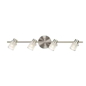 Cole 29 in. 4-Light Brushed Nickel Track Lighting Fixture with Frosted Glass Shades