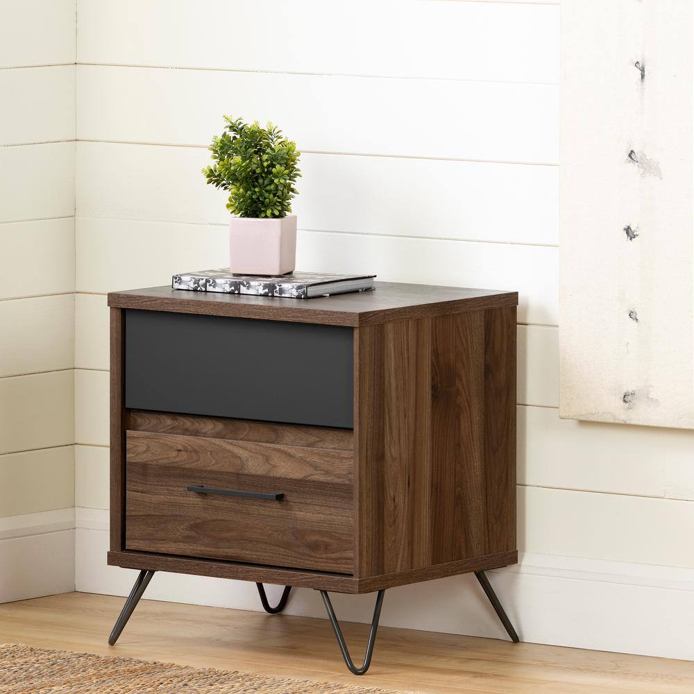 South Shore Olvyn 2Drawer Natural Walnut and Charcoal Nightstand (19.5
