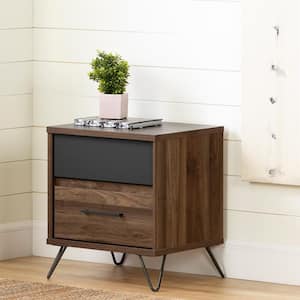 Olvyn 2-Drawer Natural Walnut and Charcoal Nightstand (19.5 in. W x 22 in. H)
