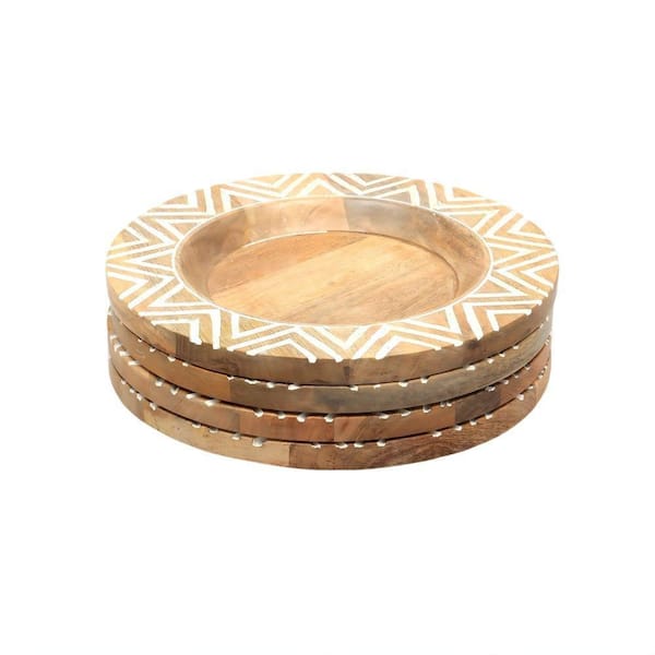 13 in. Handcrafted White Wood Charger Plate, Wooden Dinning Placemat, Artisan Wood Tableware