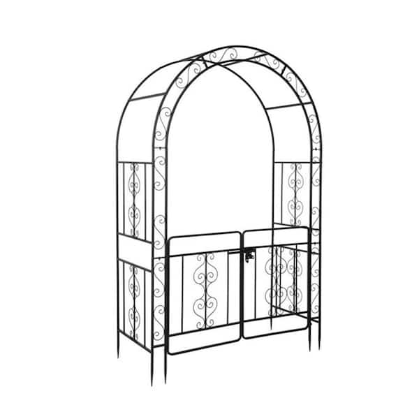 134.5 x 58.5 x 213cm Arc Arbor Roof Double Layer with Door Wrought Iron Iron Arch Courtyard Black