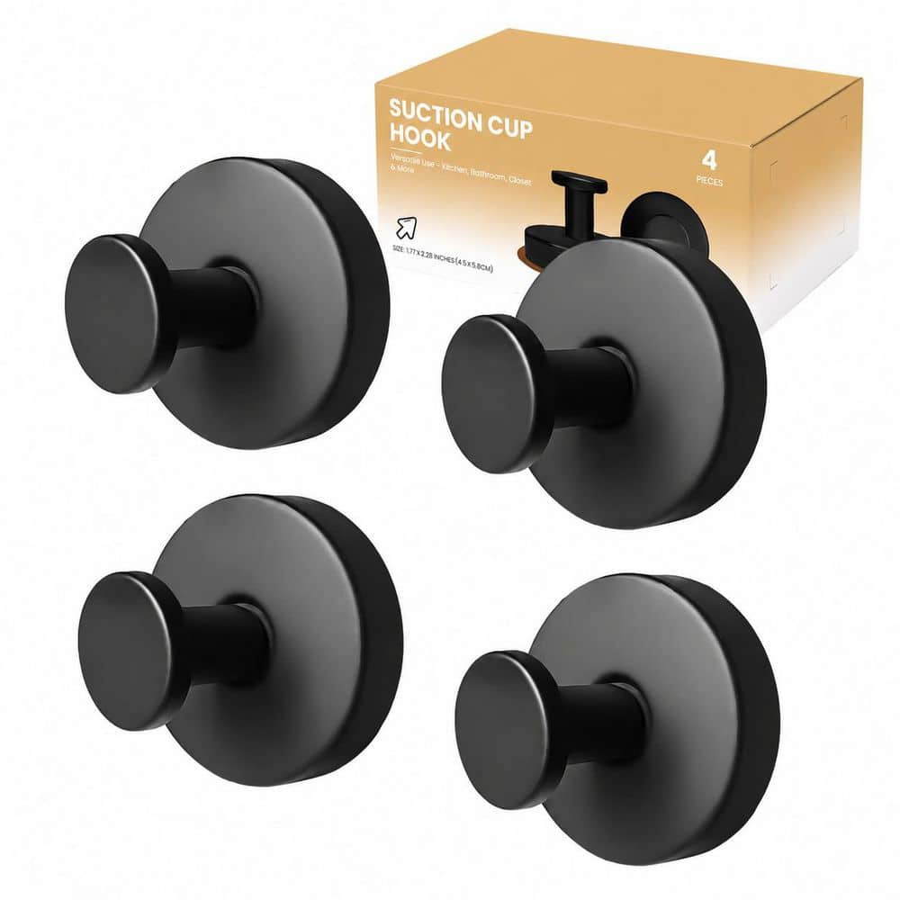 Suction Cup Hooks for Shower and Glass Surfaces, 4-Pack Removable Towel Hooks for Bathroom, Black Finish price history on PriceWatchPro