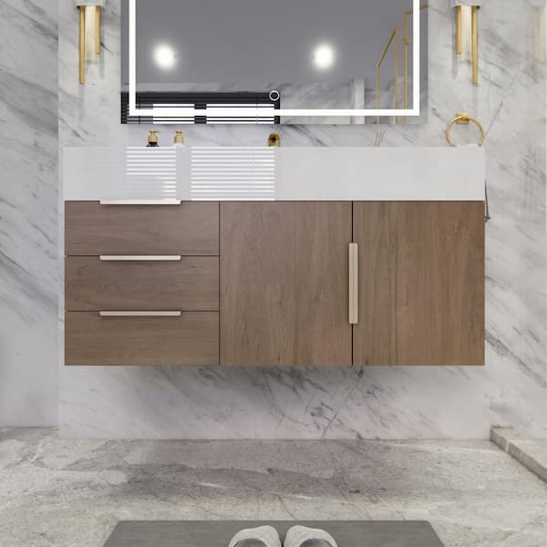 Bethany 42 in. W x 20 in. D x 22 in. H Single Sink Floating Bath Vanity in Light Oak with White Acrylic Top