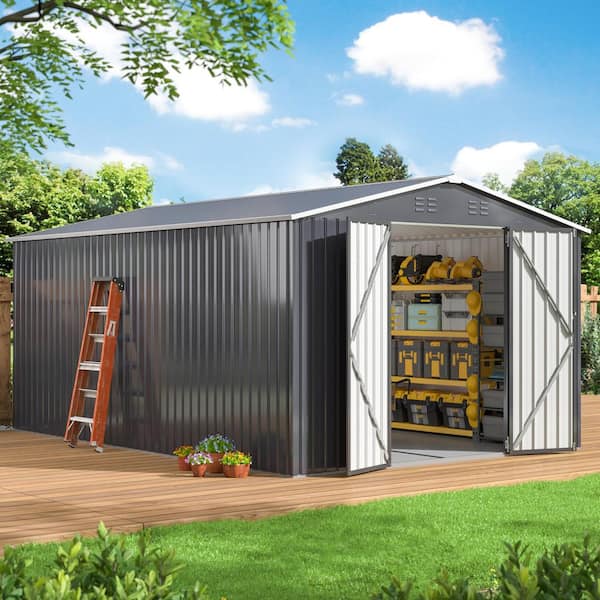VIWAT 10 ft. W x 14 ft. D Outdoor Metal Shed Storage with