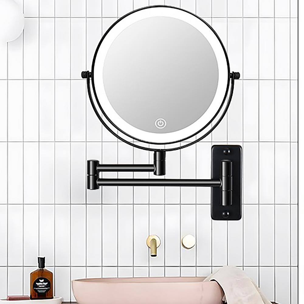 8.7 in. W x 12 in. H Small Round Magnifying LED Light Wall Mounted Bathroom Makeup Mirror in Black price history on PriceWatchPro