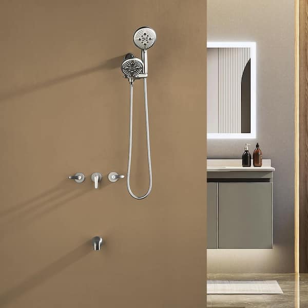 Nestfair Elegant Triple Handles 5 -Spray Shower Faucet 1.8 GPM with Adjustable Handheld and Easy to Install in. Brushed Nickel