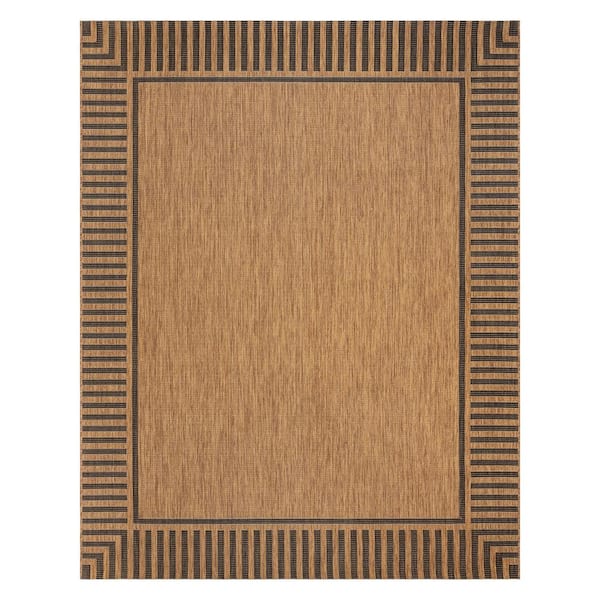 Gertmenian Paseo Kiano Chestnut/Black 6 ft. x 9 ft. Striped Border Indoor/Outdoor Area Rug