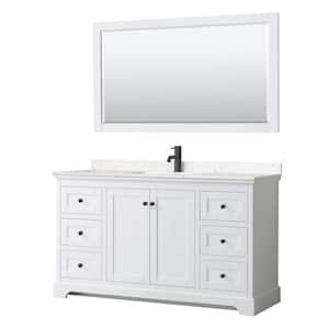 Avery 60 in. W x 22 in. D x 35 in. H Single Bath Vanity in White with Carrara Cultured Marble Top and 58 in. Mirror