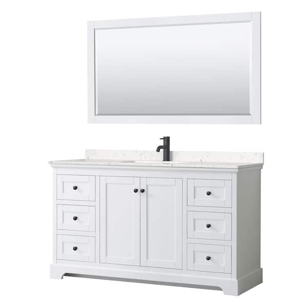 Wyndham Collection Avery 60 in. W x 22 in. D x 35 in. H Single Bath Vanity in White with Carrara Cultured Marble Top and 58 in. Mirror
