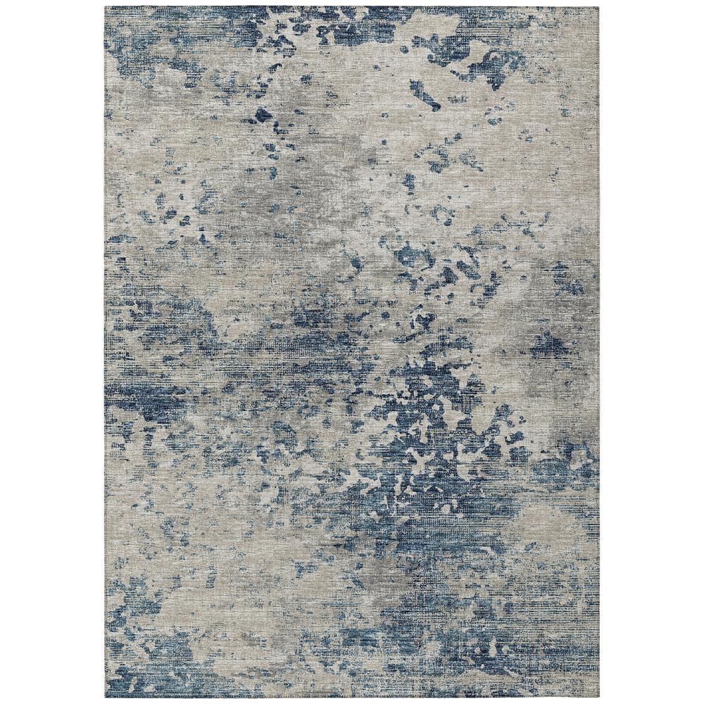 Accord Blue 10 ft. x 14 ft. Abstract Indoor/Outdoor Washable Area Rug