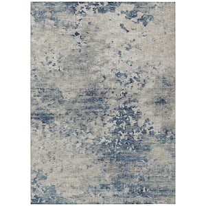 Accord Blue 10 ft. x 14 ft. Abstract Indoor/Outdoor Washable Area Rug