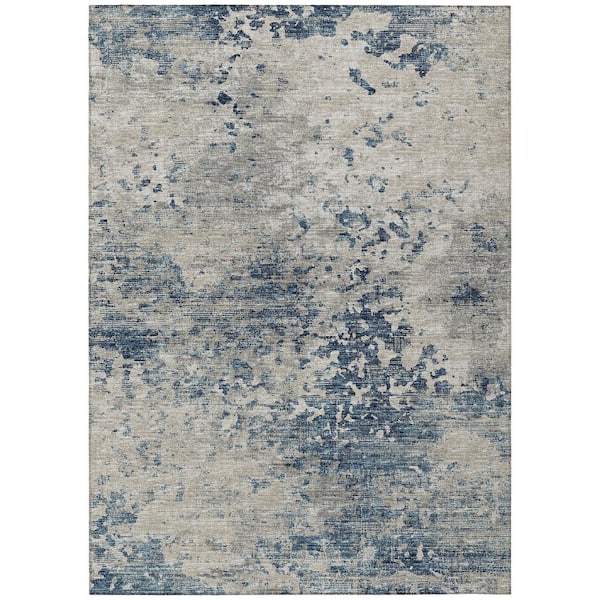 Accord Blue 10 ft. x 14 ft. Abstract Indoor/Outdoor Washable Area Rug