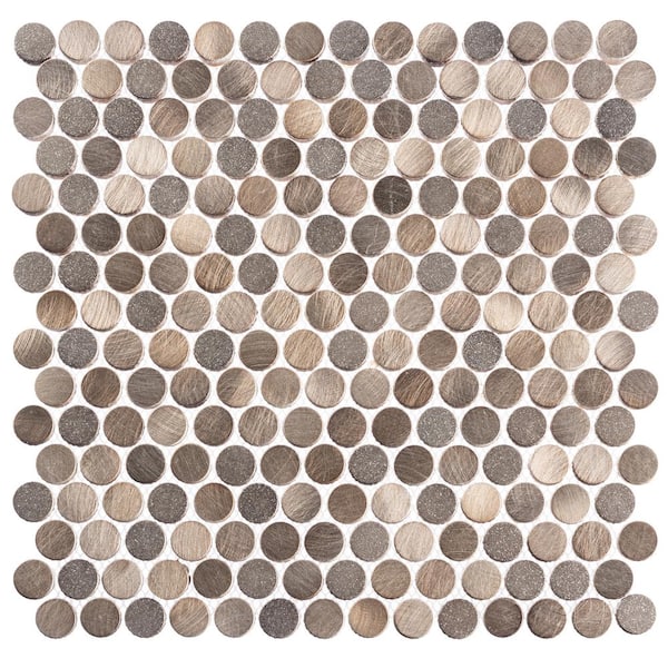 ANDOVA Orb Honey Copper/Gold/Gray 11-4/5 in. x 11-4/5 in. Penny Round Smooth Metal Mosaic Wall Tile (4.85 sq. ft./Case)