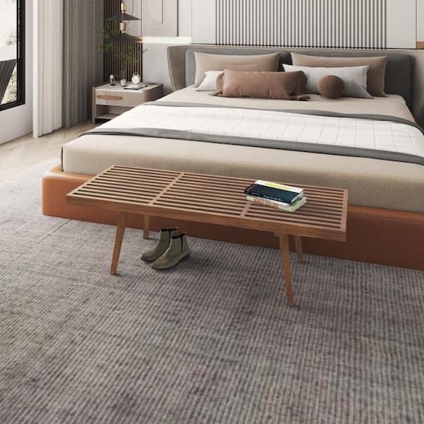 Leisuremod Inwood Platform Light Walnut Bench Backless with Solid Wood 60 in.