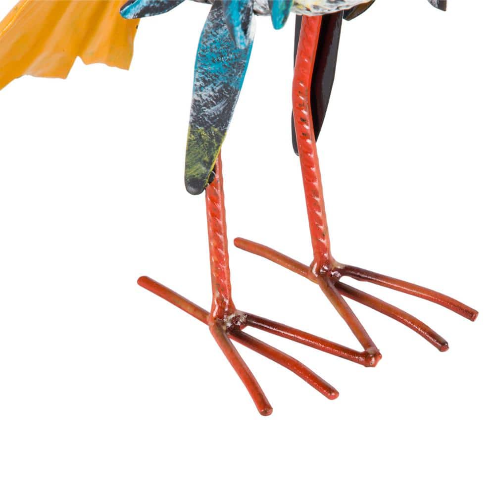 Quirky Multi-Colored Metal Wide-Eyed Bird Lawn Ornament