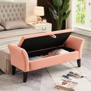51.5 in. W x 18.3 in. D x 22 in. H Pink Plywood Linen Cabinet with Velvet Bed Bench