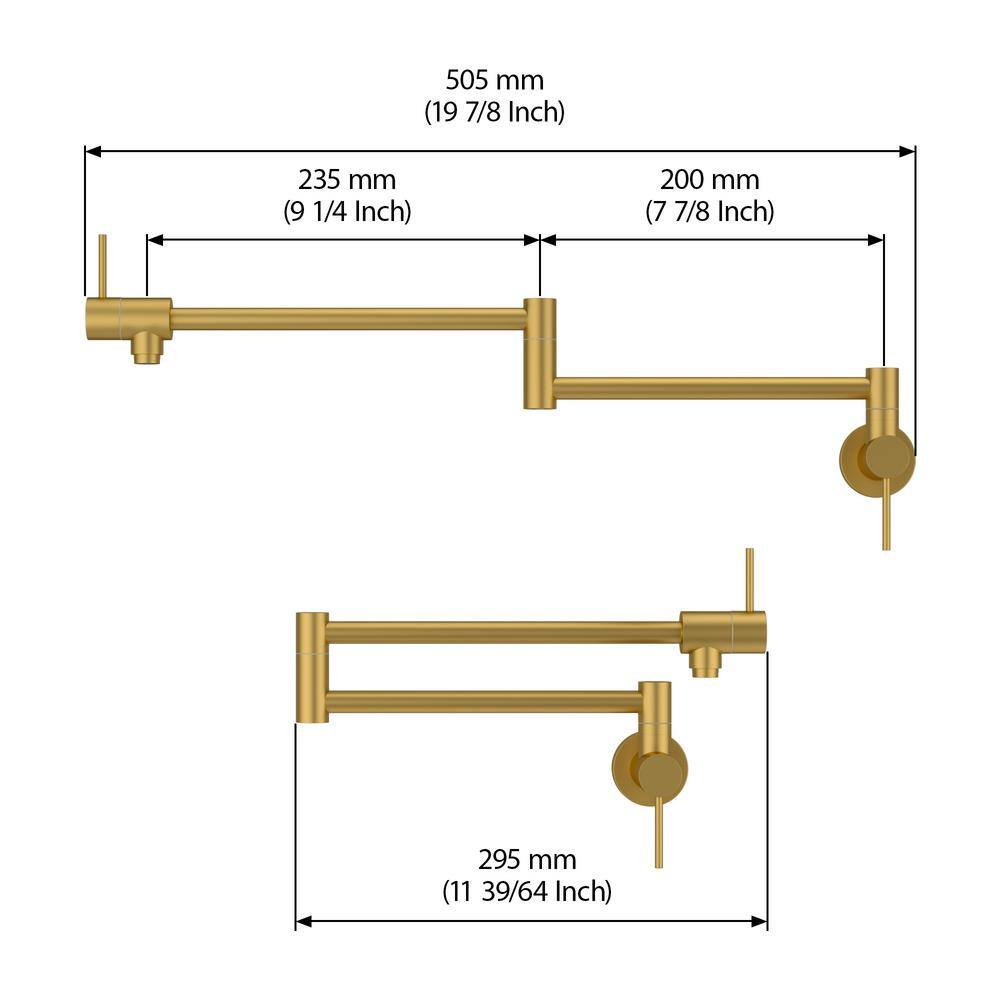 Brushed Gold Double Handle Wall Mount Pot Filler