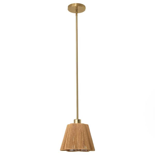 60-Watt 1-Light Brass Pendant Light Fixture with Hemp Paper Rope Shade