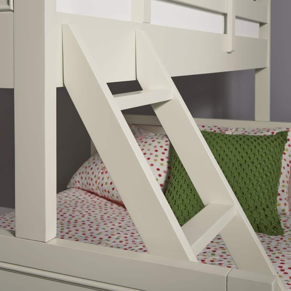 Off-White Twin Bunk Bed with Ladder and Headboard