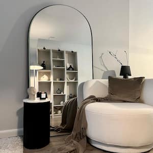 31.5 in. W x 70.5 in. H Oversized Arch Wood Framed Black Standing Mirror Full Length Floor Leaning Mirror