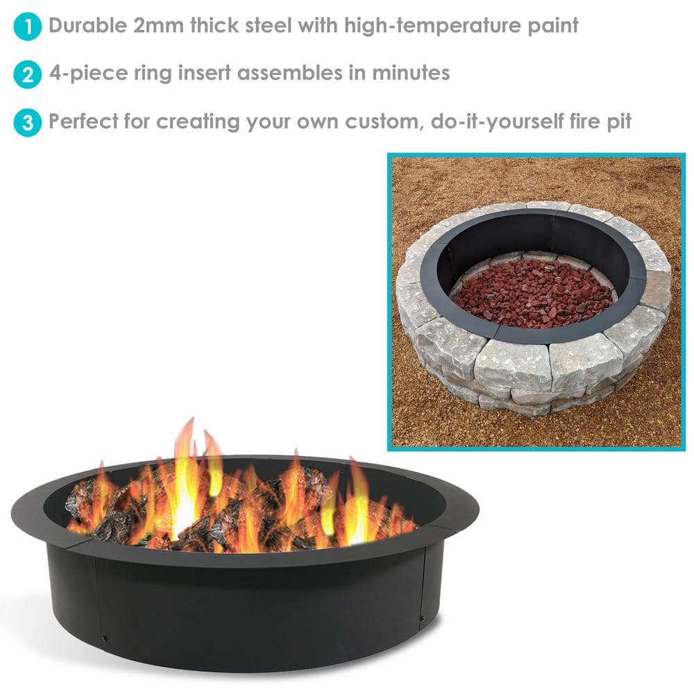 Sunnydaze 42-Inch Black Steel Fire Pit Ring Insert