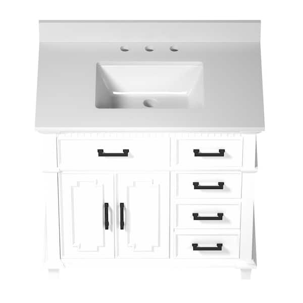 TOOLKISS 36 in. W x 22 in. D x 37.9 in. H Single Sink Bath Vanity in White with White Engineered Quartz Composite Top and Mirror