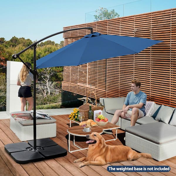 10 ft. Steel Cantilever Offset Outdoor Patio Umbrella with Crank in Blue