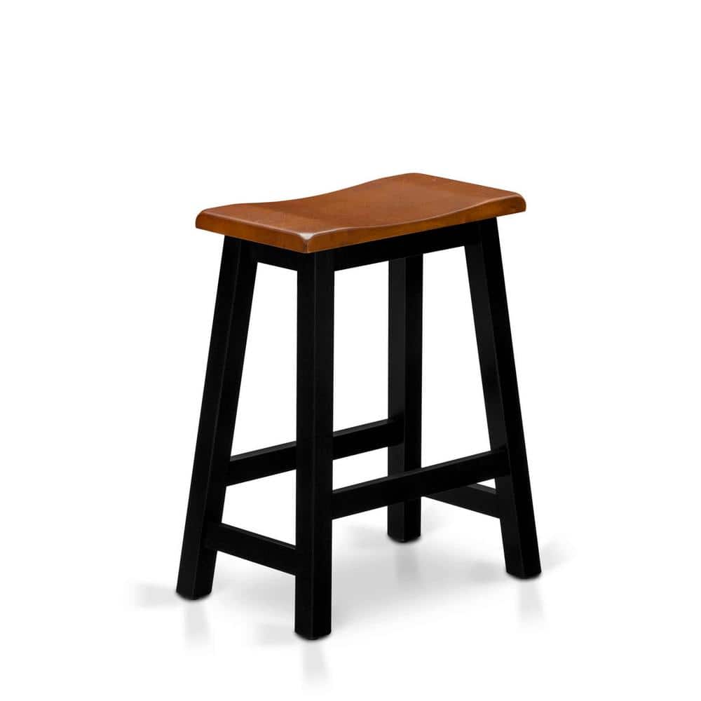 4-Piece Solid Wood Top Black & Cherry Finish Dining Table Set - a Dining Room Table, 2 Stools with a Dining Table Bench