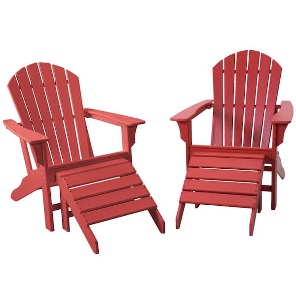 JUSKYS Classic All Weather Red Plastic Adirondack Chair with Ottoman