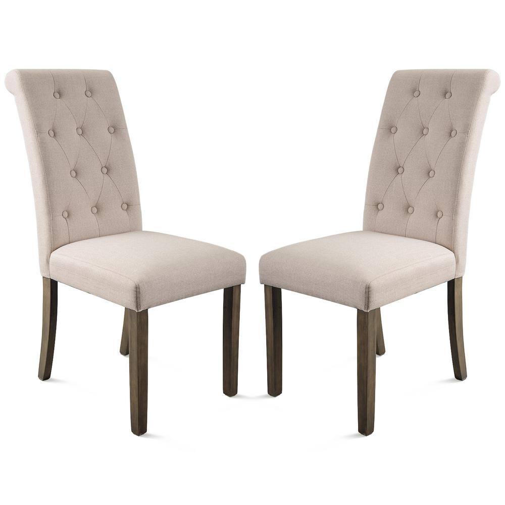 Beige Aristocratic Style Dining Chair Noble and Elegant Solid Wood Tufted Dining Chair Dining Room Set (Set of 2)