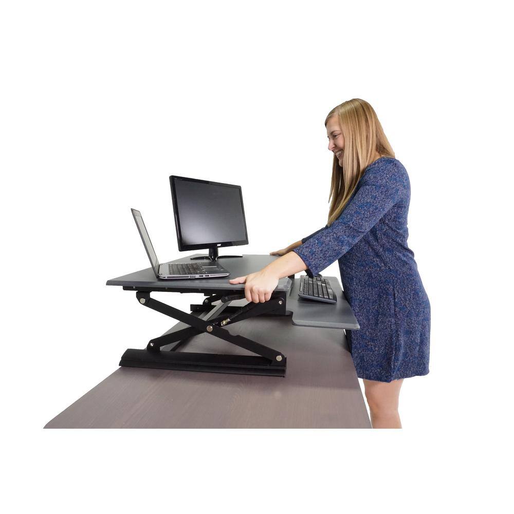 Gray Adjustable Height Standing Desk Converter with Keyboard Tray